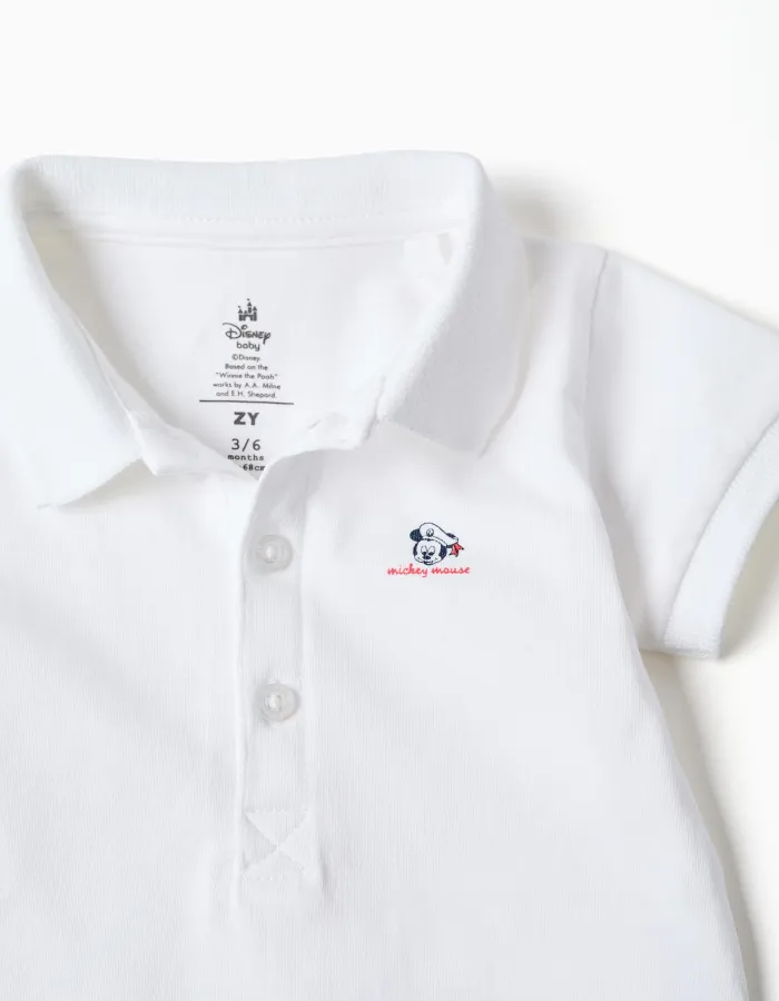 Polo-bodysuit with Mickey print + shorts for newborn boys, white/blue