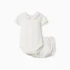 Cotton bodysuit + striped shorts B&S for newborns, white/yellow/blue
