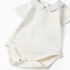 Cotton bodysuit + striped shorts B&S for newborns, white/yellow/blue