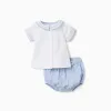 Cotton short sleeve shirt + shorts for newborn boys, light blue/white