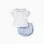 Cotton short sleeve shirt + shorts for newborn boys, light blue/white