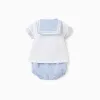 Cotton short sleeve shirt + shorts for newborn boys, light blue/white