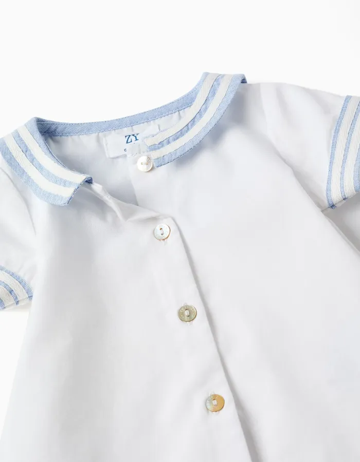 Cotton short sleeve shirt + shorts for newborn boys, light blue/white