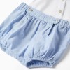 Cotton short sleeve shirt + shorts for newborn boys, light blue/white