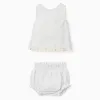 Striped cotton blouse + bloomers B&S for newborn girls, white/yellow/blue
