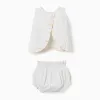 Striped cotton blouse + bloomers B&S for newborn girls, white/yellow/blue