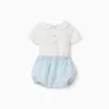 2-In-1 jumpsuit in cotton and linen for newborn boys, white/light blue