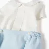 2-In-1 jumpsuit in cotton and linen for newborn boys, white/light blue