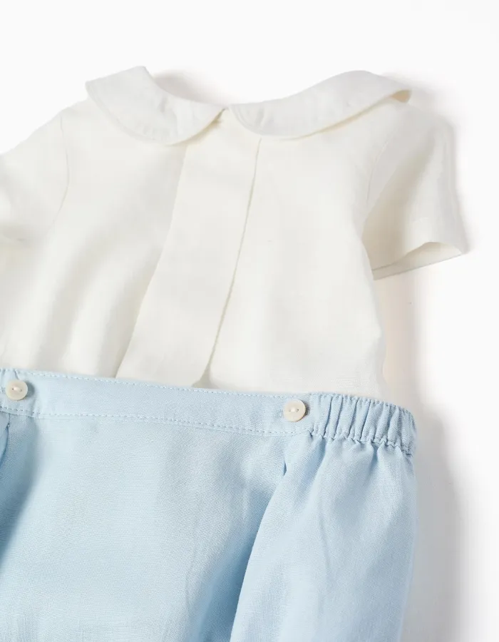 2-In-1 jumpsuit in cotton and linen for newborn boys, white/light blue
