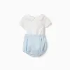 2-In-1 jumpsuit in cotton and linen for newborn boys, white/light blue