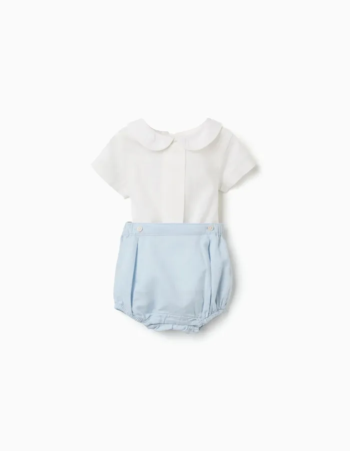 2-In-1 jumpsuit in cotton and linen for newborn boys, white/light blue