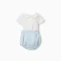 2-In-1 jumpsuit in cotton and linen for newborn boys, white/light blue