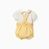 Cotton bodysuit and romper set B&S for newborn girls, yellow/beige