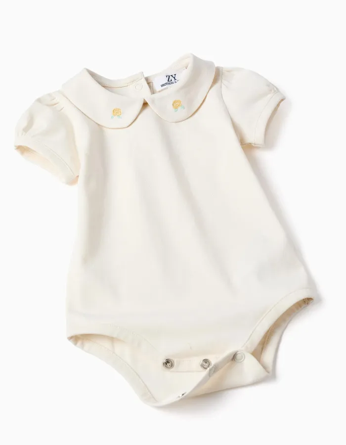 Cotton bodysuit and romper set B&S for newborn girls, yellow/beige