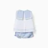 Cotton sleeveless blouse + bloomers for newborn girls, light blue/white