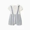 Striped jumpsuit in linen You&Me for newborn boys, white/blue
