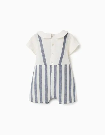Striped jumpsuit in linen You&Me for newborn boys, white/blue