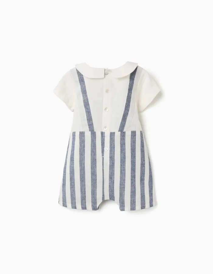 Striped jumpsuit in linen You&Me for newborn boys, white/blue
