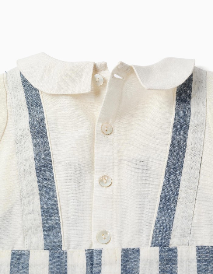 Striped jumpsuit in linen You&Me for newborn boys, white/blue