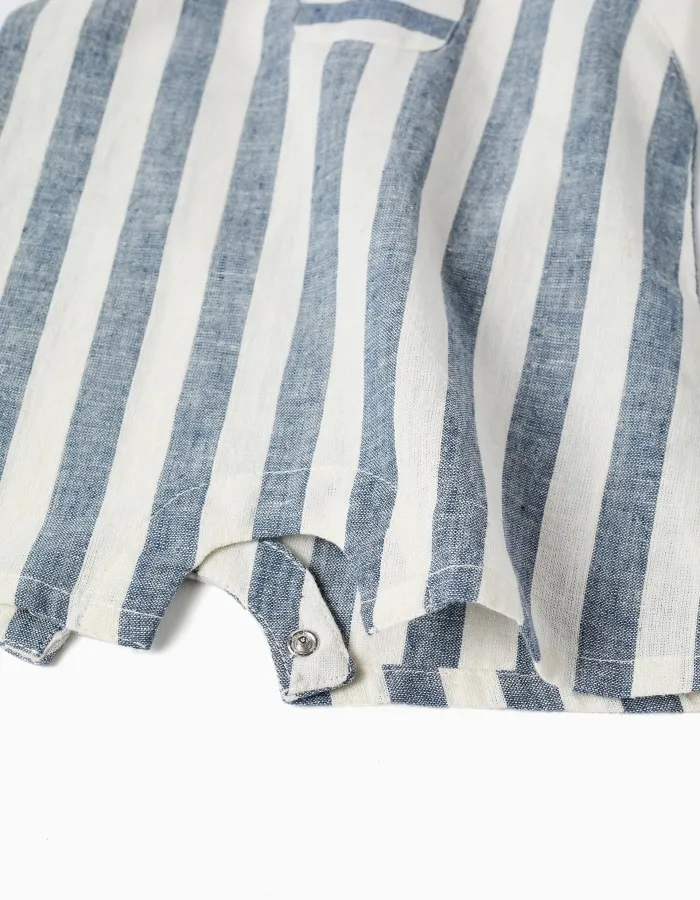 Striped jumpsuit in linen You&Me for newborn boys, white/blue