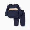 Brushed sweatshirt and joggers set for newborn boys, navy blue