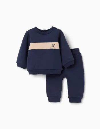 Brushed sweatshirt and joggers set for newborn boys, navy blue