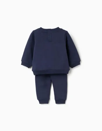 Brushed sweatshirt and joggers set for newborn boys, navy blue