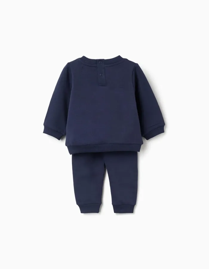 Brushed sweatshirt and joggers set for newborn boys, navy blue