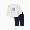 Brushed jogging set with bouclé embroidery for newborn boys, white/blue