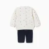 Brushed jogging set with bouclé embroidery for newborn boys, white/blue