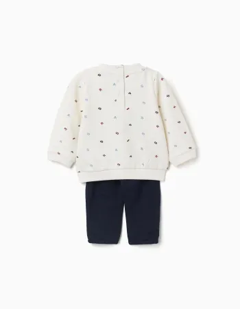 Brushed jogging set with bouclé embroidery for newborn boys, white/blue