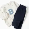 Brushed jogging set with bouclé embroidery for newborn boys, white/blue