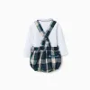 Bodysuit + checked shorts B&S for newborn boys, white/blue/green/beige