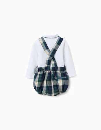 Bodysuit + checked shorts B&S for newborn boys, white/blue/green/beige