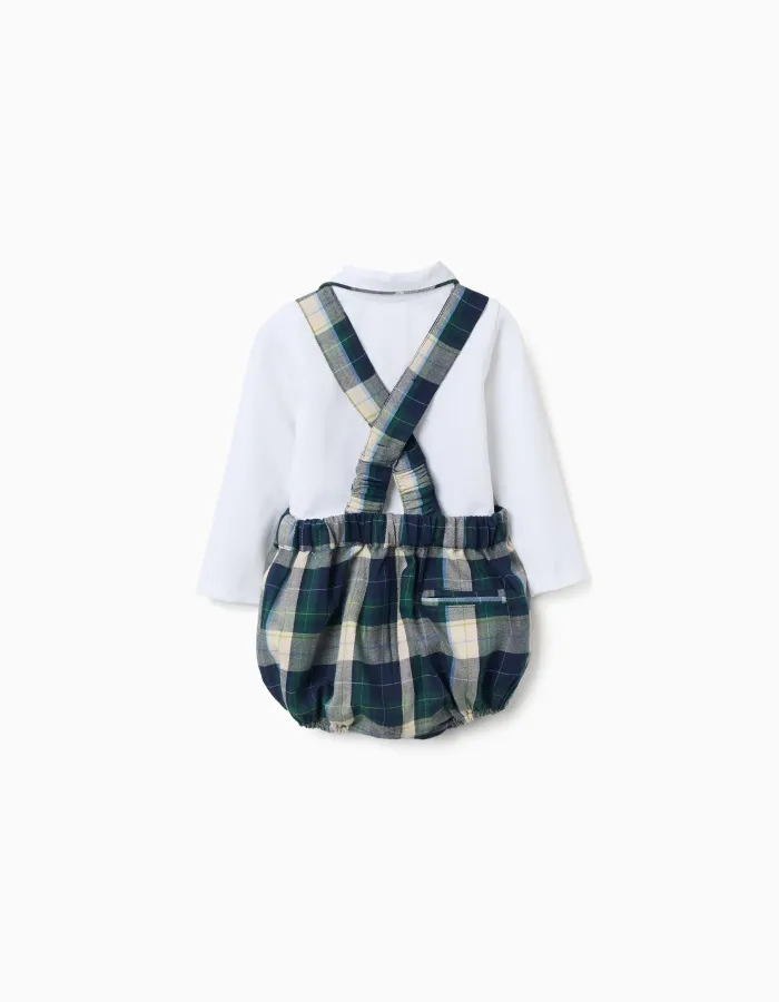 Bodysuit + checked shorts B&S for newborn boys, white/blue/green/beige