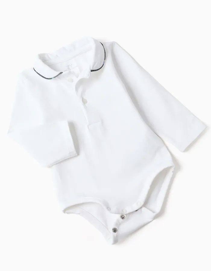 Bodysuit + checked shorts B&S for newborn boys, white/blue/green/beige