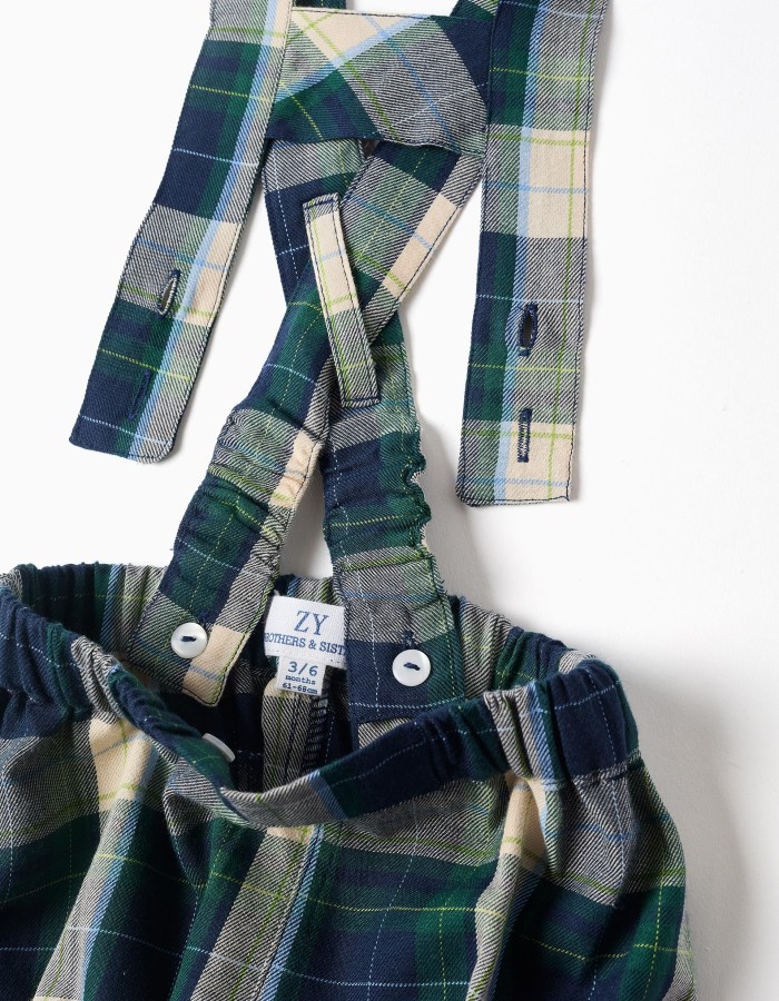 Bodysuit + checked shorts B&S for newborn boys, white/blue/green/beige