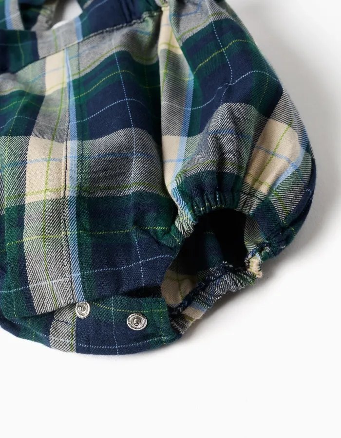 Bodysuit + checked shorts B&S for newborn boys, white/blue/green/beige