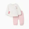 Brushed set with Minnie print for newborn girls, white/light pink