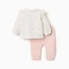 Brushed set with floral print for newborn girls, white/light pink
