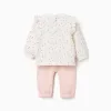 Brushed set with floral print for newborn girls, white/light pink
