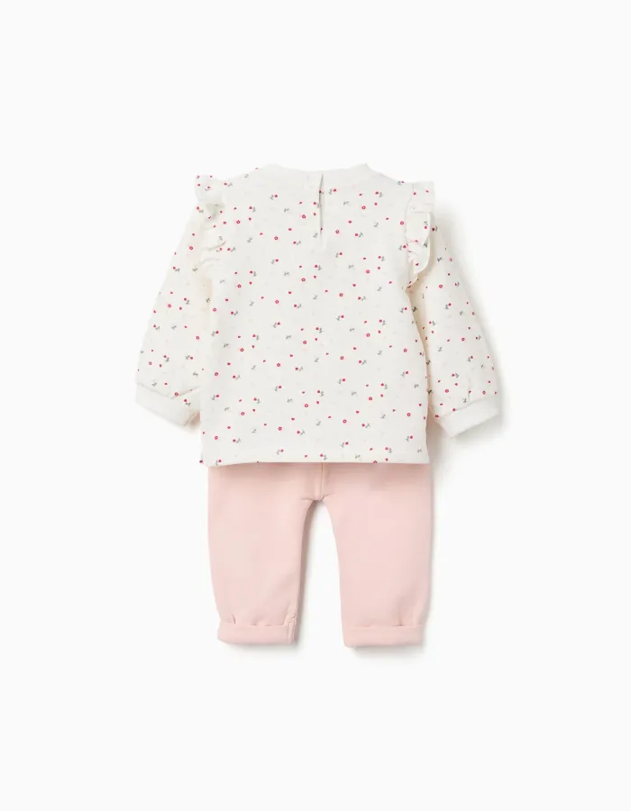 Brushed set with floral print for newborn girls, white/light pink
