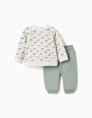 Brushed set with house and tree motif for newborns, white/green