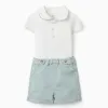 Cotton bodysuit and shorts set for newborn boys, white/light green