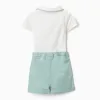 Cotton bodysuit and shorts set for newborn boys, white/light green