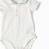 Cotton bodysuit and shorts set for newborn boys, white/light green