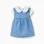 Cotton bodysuit + denim sleeveless dress for newborn girls, white/blue