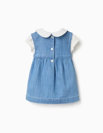 Cotton bodysuit + denim sleeveless dress for newborn girls, white/blue