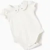 Cotton bodysuit + denim sleeveless dress for newborn girls, white/blue