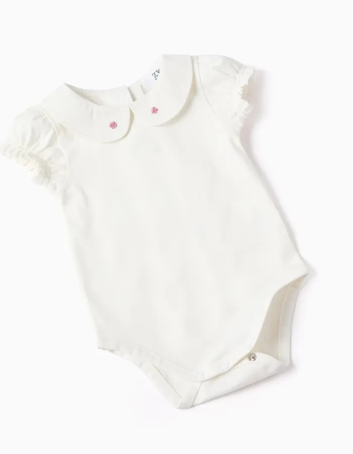 Cotton bodysuit + denim sleeveless dress for newborn girls, white/blue